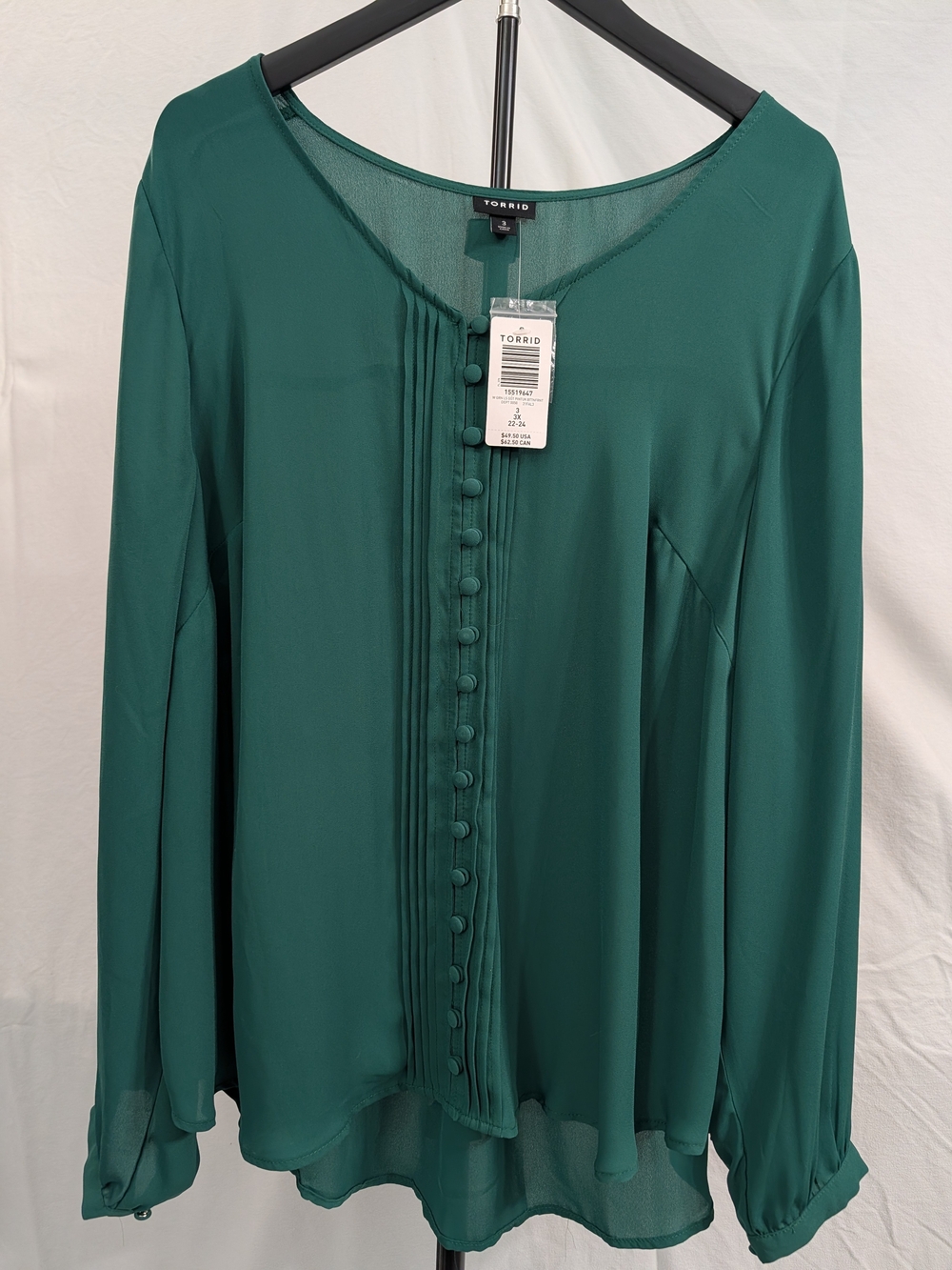 torrid teal-green long sleeve covered button tunic